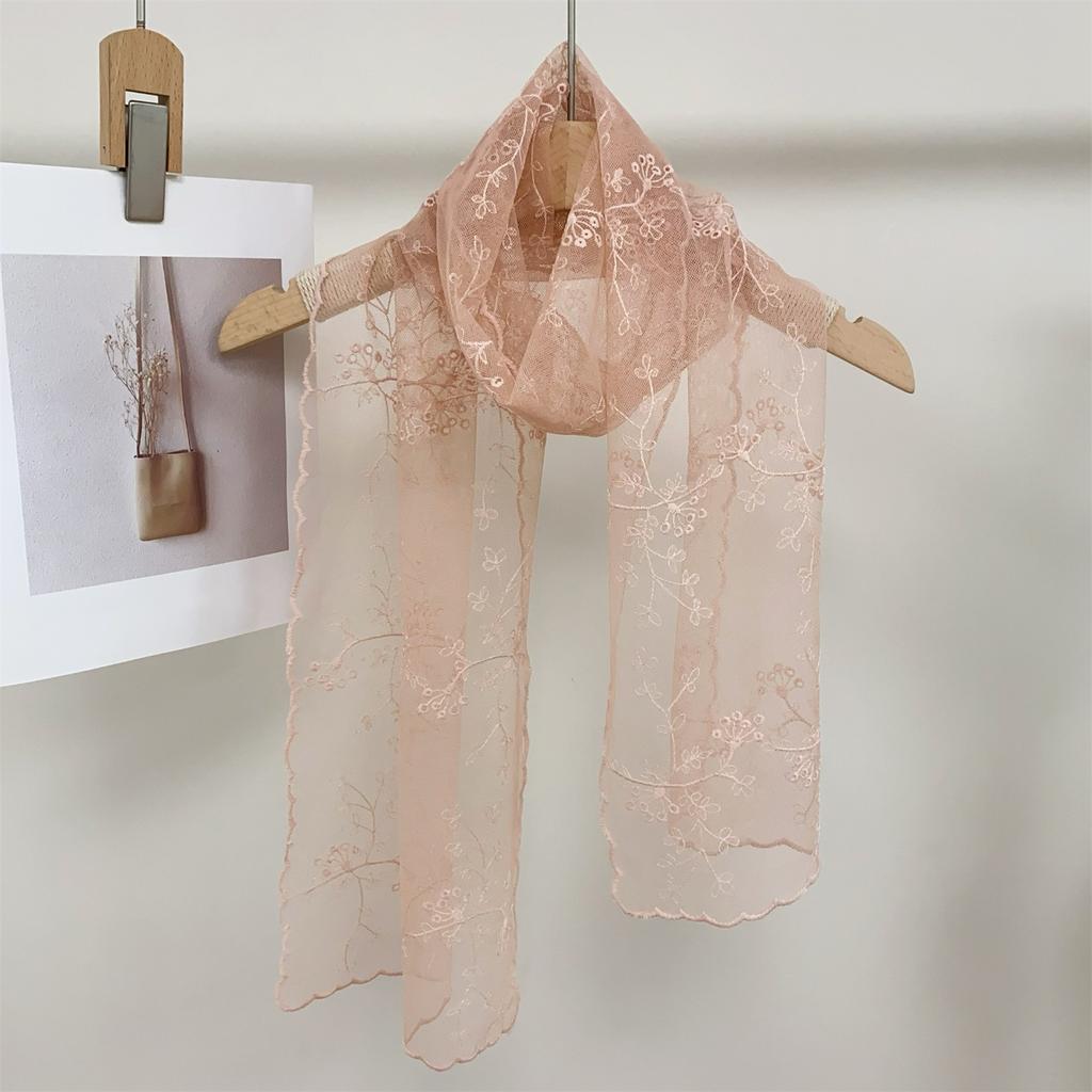 Summer Lace Small Long Scarf Embroidered Flower Long Silk Female Korean Version Literary and Retro Versatile Decorative Shawl