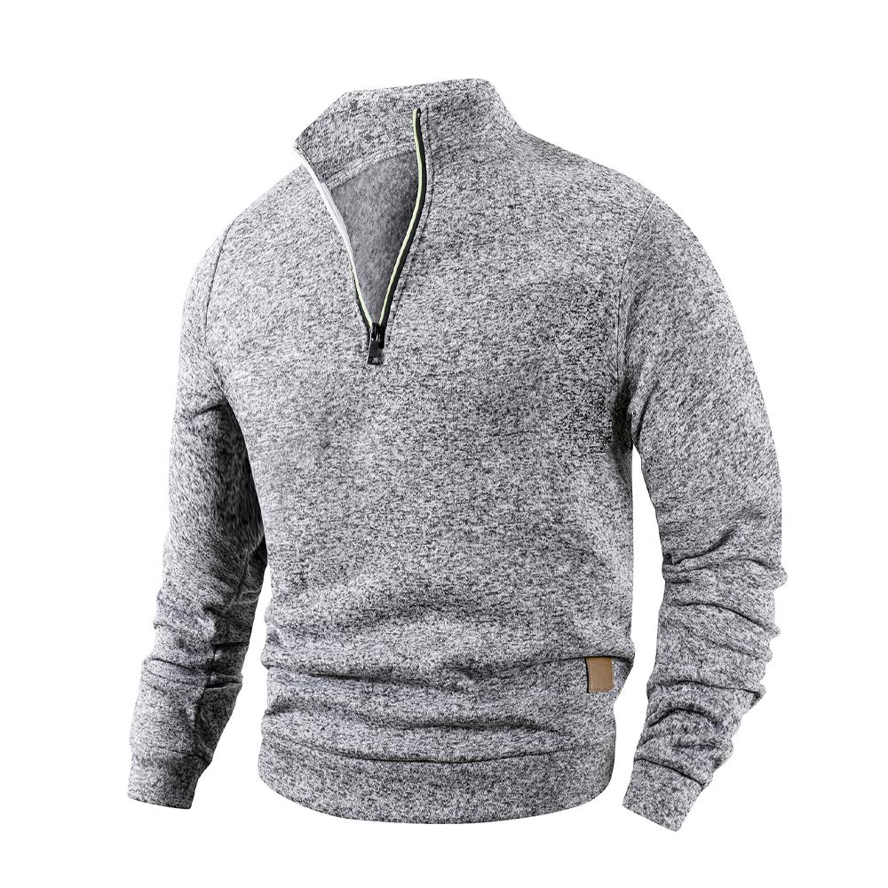 Felpa con Mezza Zip da Uomo in Pile Dolcevita Pullover con Etichetta in Pelle Maglioni alla Moda Uomo Outdoor Collo Alto Manica Lunga