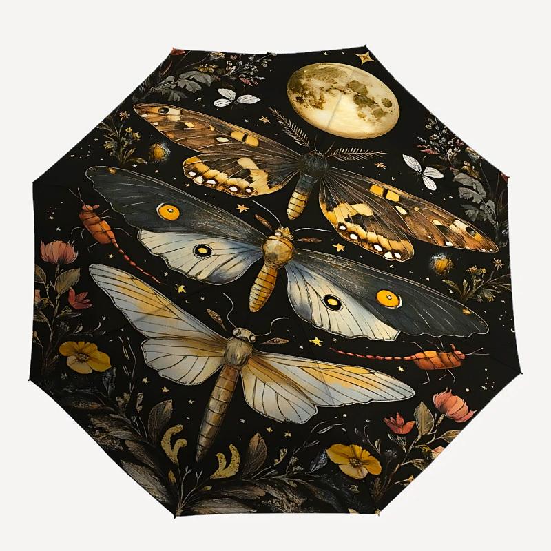 Butterflies,Nightscape Automatic Folding umbrella Compact 8 rib Design,Unique Style,Suitable for Everyday Outdoor Use,Perfect Gift for