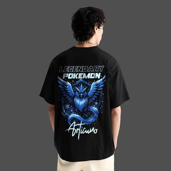 Pokémon Anime Potisk Articuno Nadměrné Černé Tričko Pánské a Dámské Prodyšné Vysoká Kvalita Y2K Krátký Rukáv Letní Tričko