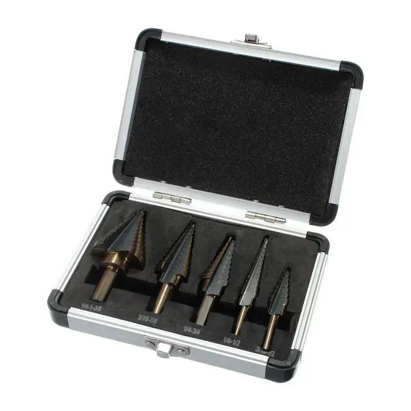 Carbon Steel Black Fillister Head Step Drill Bit Set, HSS Cobalt Titanium Conical Cone, Multiple Hole 50 Sizes 5pcs