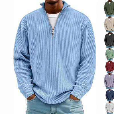 2025 Autumn Men's Corduroy Long-Sleeve Polo Shirt with Stand-Up Collar and Zipper