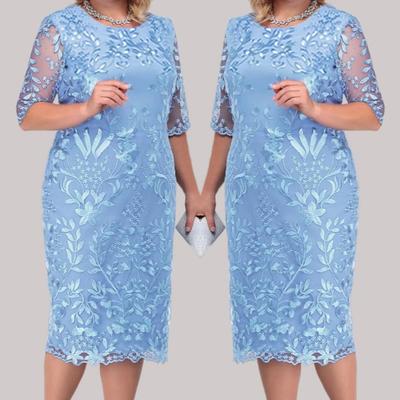 Elegant spetsmidi-klänning Plus Size Damkvällsfest Cocktail Bodycon-klänningar