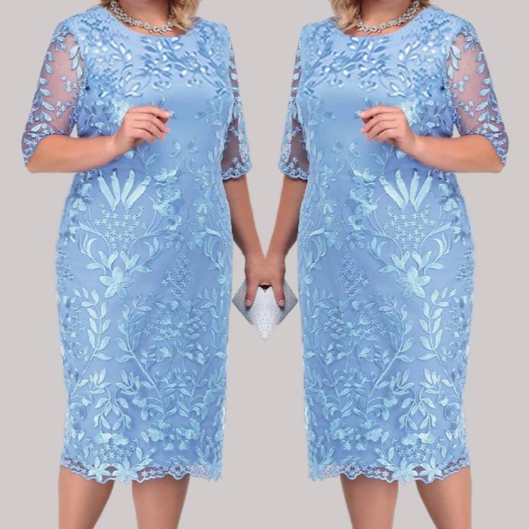 Elegant Lace Midi Dress Plus Size Womens Evening Party Cocktail Bodycon Dresses