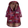 Womens Winter Warm Outwear Print Hooded Pockets Vintage Oversize Coats