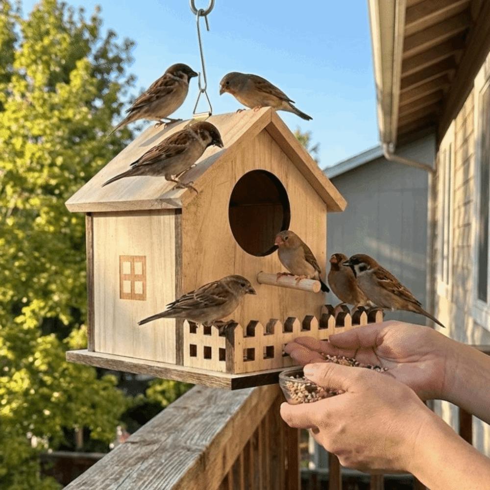 Parrot Mating Box Wood Bird House Hanging Bird Feeder House Bird Nest  Patio Decorative
