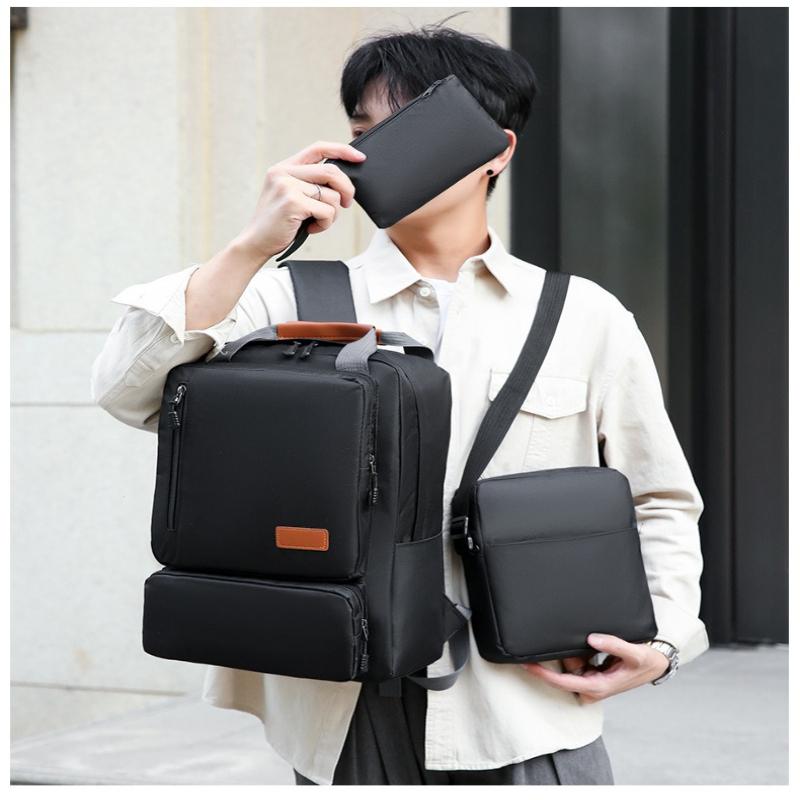 3Pcs/set New Three-piece Backpack Men's Business Outdoor Large-capacity Commuting Schoolbag Men's High School Student Trendy Backpack