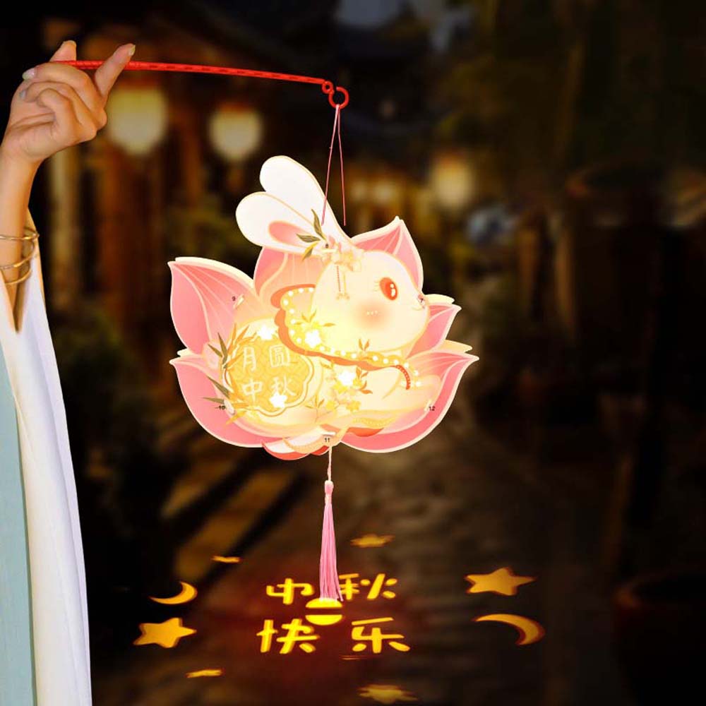 DIY Material Bag Children's Rabbit Lantern Chinese Style Glowing Lotus Flower Lanterns Intangible Cultural Circular