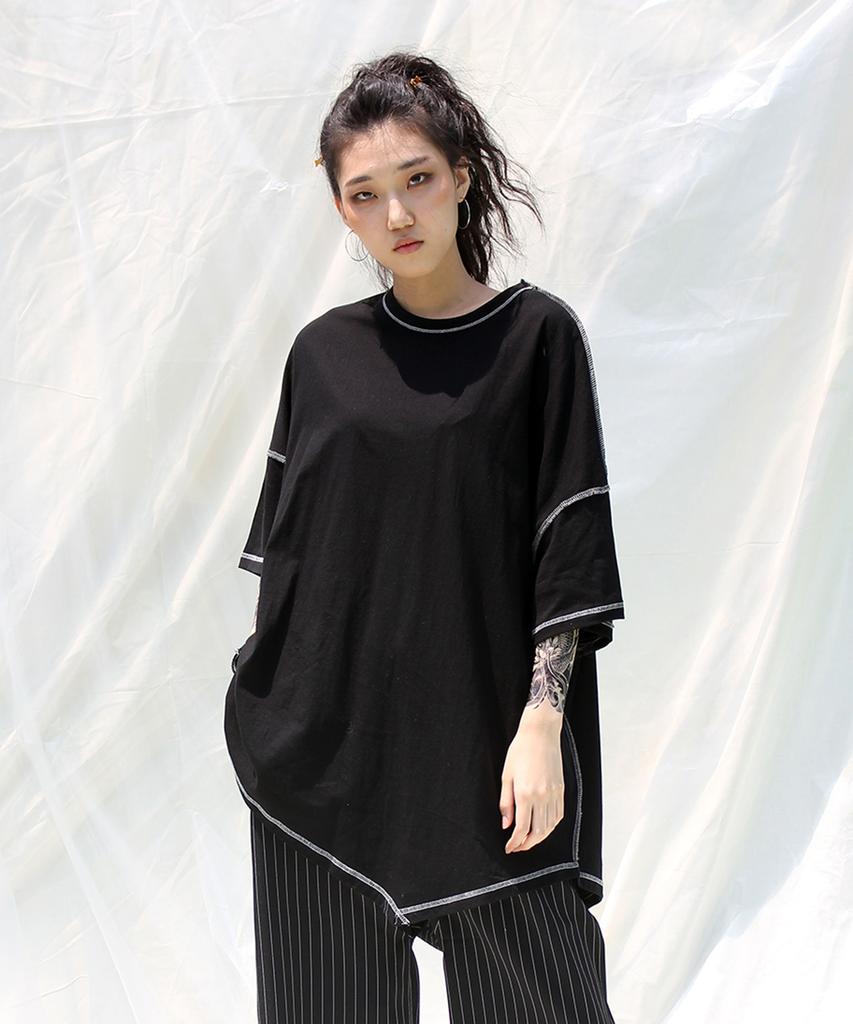Deumakeu Men'S & Women'S Asymmetrical Short Sleeve T-Shirt Black