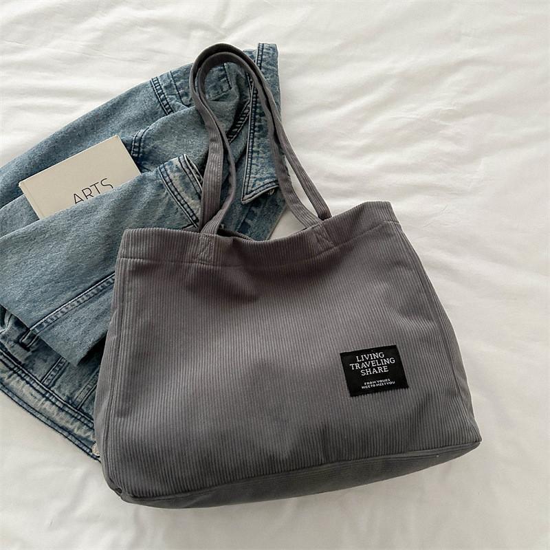 Stylish And Minimalist Large Capacity Canvas Tote Bag For Women In Black And Gray