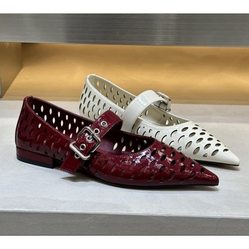 Jaro/Léto Nové Lakované Baleríny pro Ženy Špičaté Mělké Duté Jedno Tlačítko Mary Jane Boty Sandály Zapatos Mujer