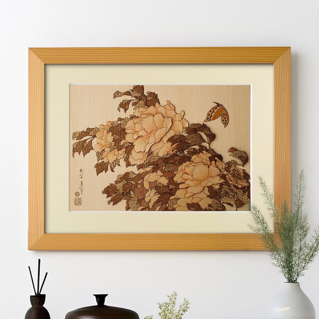 KINOWA "Peony and Butterfly" Woodcut Original Handmade Kit Ukiyo-e Hokusai Flower and Bird Painting Collection Made In Japan