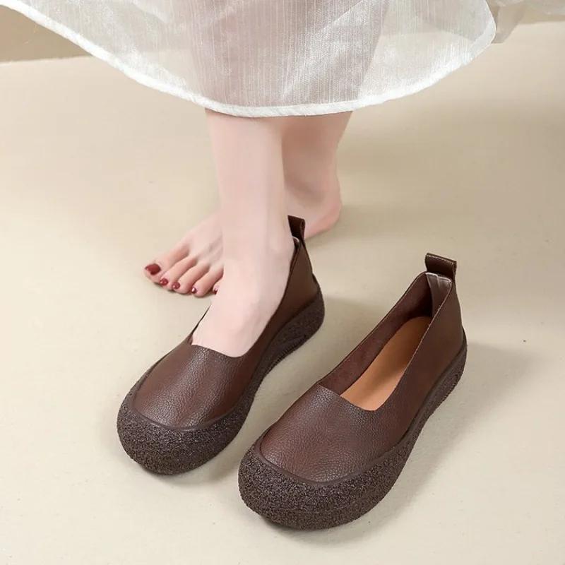 Women Loafers Soft Leather Comfort Flat Casual Shoes Mother Soft Comfortable Shoes Women Slip-On Footwear Handmade Shoes
