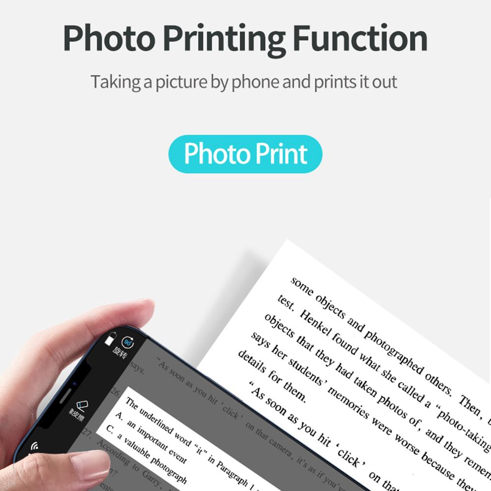 Portable Mini Thermal Printer Wirelessly BT 203dpi Photo Memo Question Printing Machine with 6 Roll Paper Thermal Label Printer