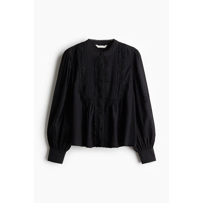 

HM 2025 New Fall Women s Clothing Casual Shirt Pleated Tops 1281837 Black 165/96(M)