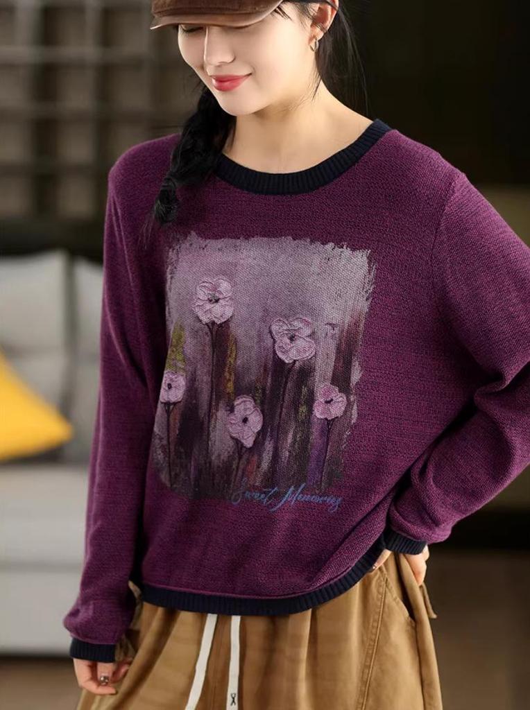 Spring 2026 Women's Tie-Dye Color Block Sweater - Round Neck Knit Pullover
