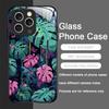 Fashion Palm Leaf Floral Pattern Tempered Glass Phone Case for IPhone 17 16 Pro Max 15 14 13 12 Mini 11 X XS MAX 7 8 Plus Cover