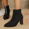 2025 Stylish Women's Boots Pointed Toe Thick Heel High Quality Leather Autumn Mature Ankle Boots Casual Comfortable Shoes Ladies