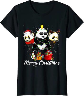 Funny Christmas Lights Reindeers Bear Christmas Panda TShirt 100 Cotton ONeck Short Sleeve Casual Mens Tshirt Size S3XL