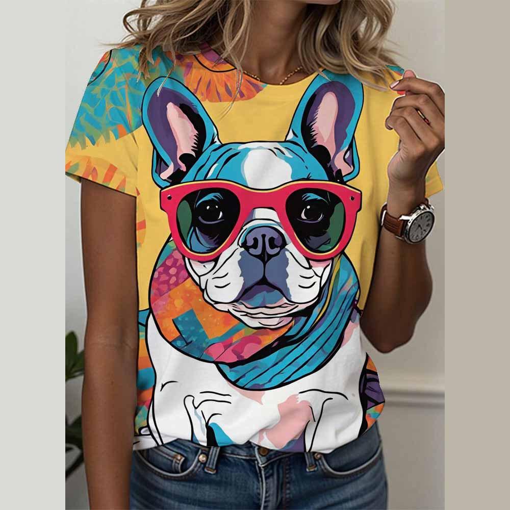 3D Short Sleeved Summer T-shirt for Women's Cami Abstract Image Printed Cartoon T-shirt