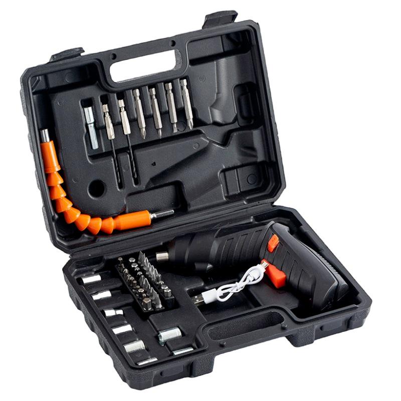 Electric Screwdriver Multifunctional Tool Set with Lithium Battery Rechargeable Drill and Household Toolbox.