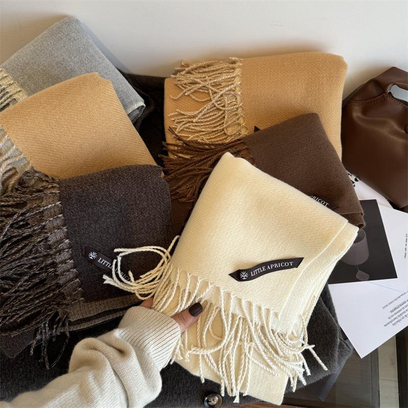 Double-sided Good Quality Solid Color Scarf Women's Winter Versatile Simple Long Shawl Earth Color Scarf