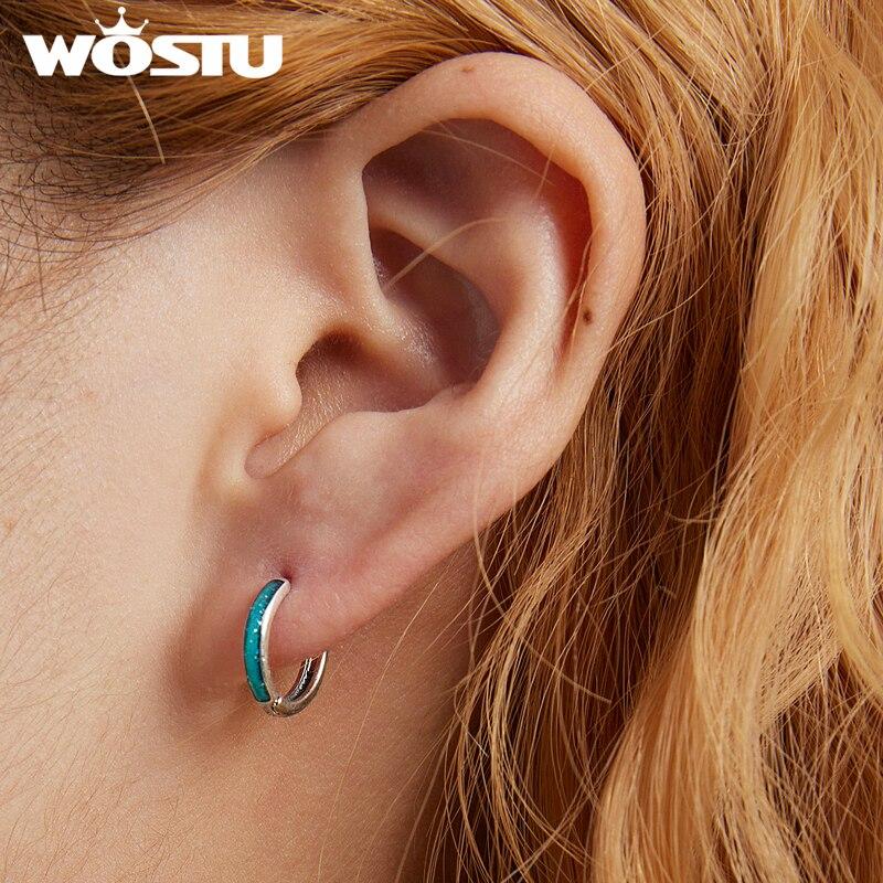 WOSTU 925 argint sterling simplu albastru rotund catarame urechi cercei stud pentru femei moda petrecere bijuterii cadou