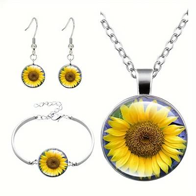 Fashion Time Gem 4Pcs/Set Sunflower Exquisite Pendant Gift Fashion Necklace Set