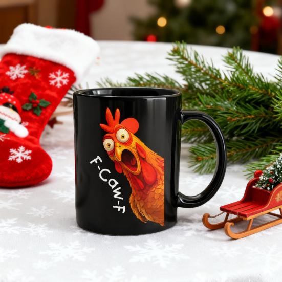 Funny Coffee Mug F-Caw-F Chicken Mug Ceramic 350ml Hot Cold Drinking Cup Dishwasher Safe Novelty Gift
