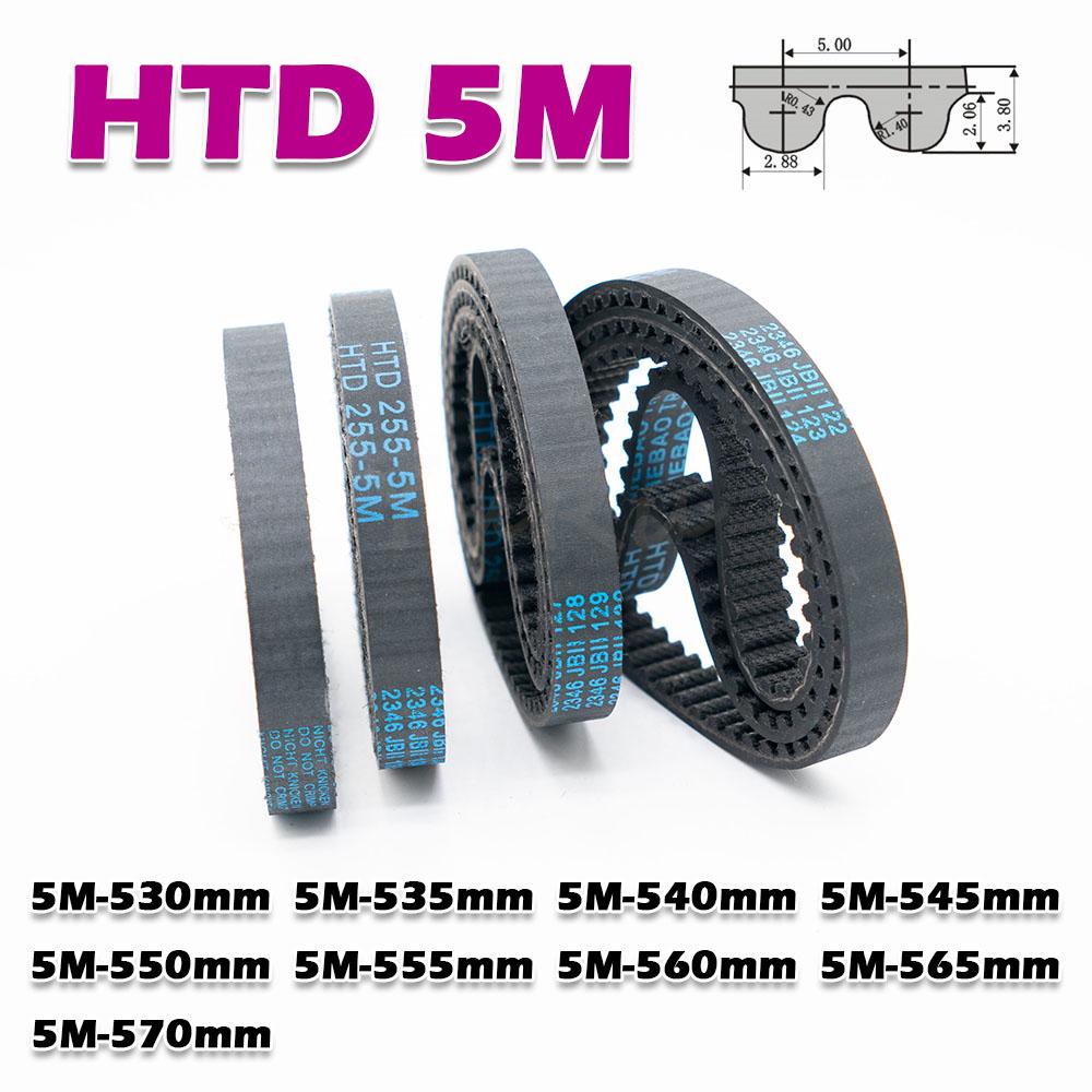 HTD 5M Rubber Closed Loop Timing Belt Perimeter HTD5M 530 535 540 545 550 555 560 565 570mm CNC Transmission Width 10~50mm Drive