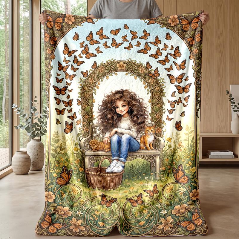 Furry Cat Night Scene Theme blanket Lightweight Warm Flannel Blanket Decorative Throw Blanket for Home Decoration