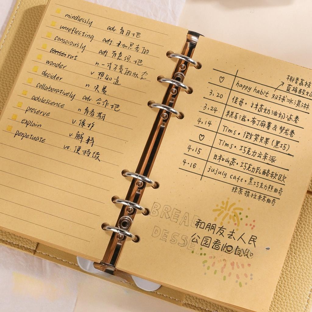 A6 Soft Pu Binder PU Clip-on Notebook Leather Loose Leaf Notebook Cover with Craft Line Notebooks Journal Stationery