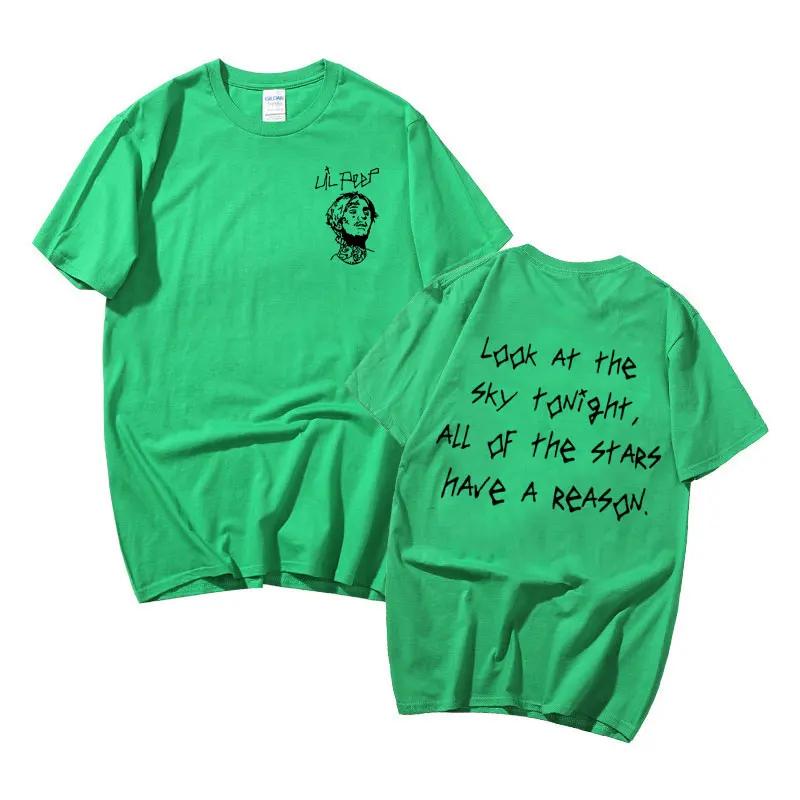Rapper Lil Peep Look At The Sky Tonight All of The Stars Have A Reason Graphic Tshirt Men's Hip Hop Vintage Oversized T-shirts