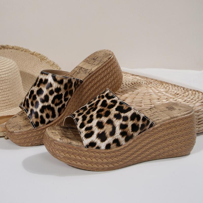 Fashion Chunky Platform Wedges Sandals Women Sexy Peep Toe Leopard Slippers Women 2025 Summer High Heel Anti Slip Sandalias Mujer