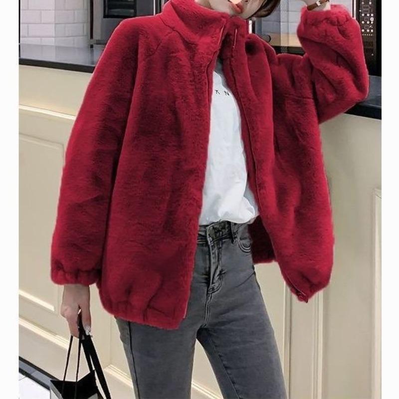 Thickened fleece jacket Coral fleece jacket Women's winter double-sided fleece stand-up collar thermal sweater Cardigan zipper fleece jacket