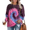 Plus Size Women's Tie-Dye Long Sleeve Elegant Pullover T-Shirt
