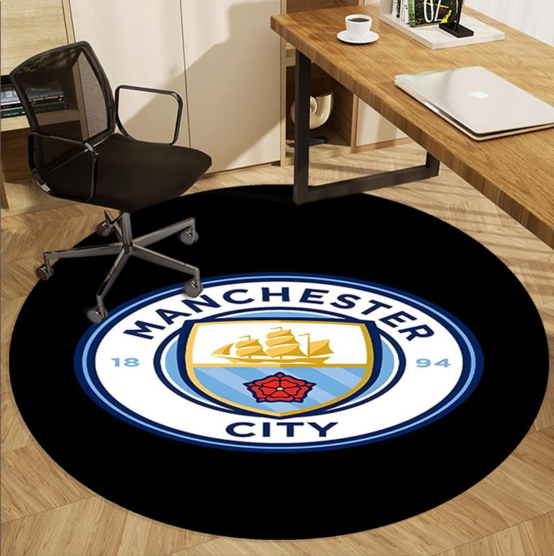 Manchester City FC Pattern Round Rug, Indoor/Outdoor Mat, for Picnic, Gameroom, Bedroom, Office, Living Room, Home Decor Carpet, Birthday Gift