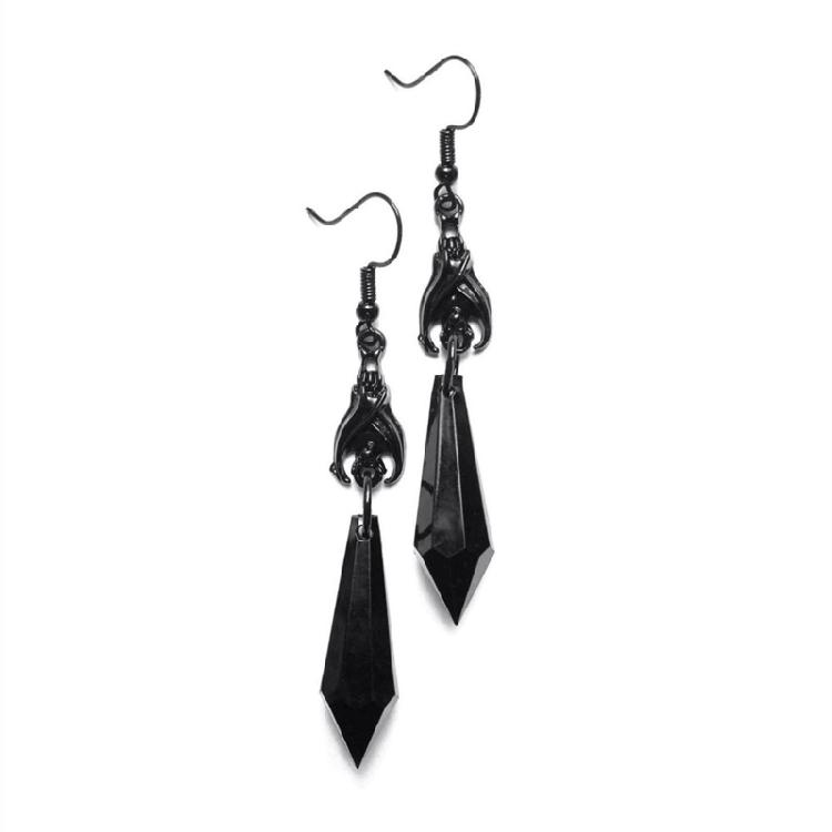 Fashion Pointed Red Gem Drop Earring for Women Crystal Black Bat Pendant Earring