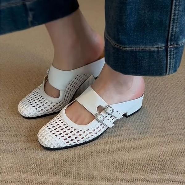Cowhide version~ Hollow and breathable half slippers women's 2025 new versatile casual one-pedal bag head slippers flat shoes