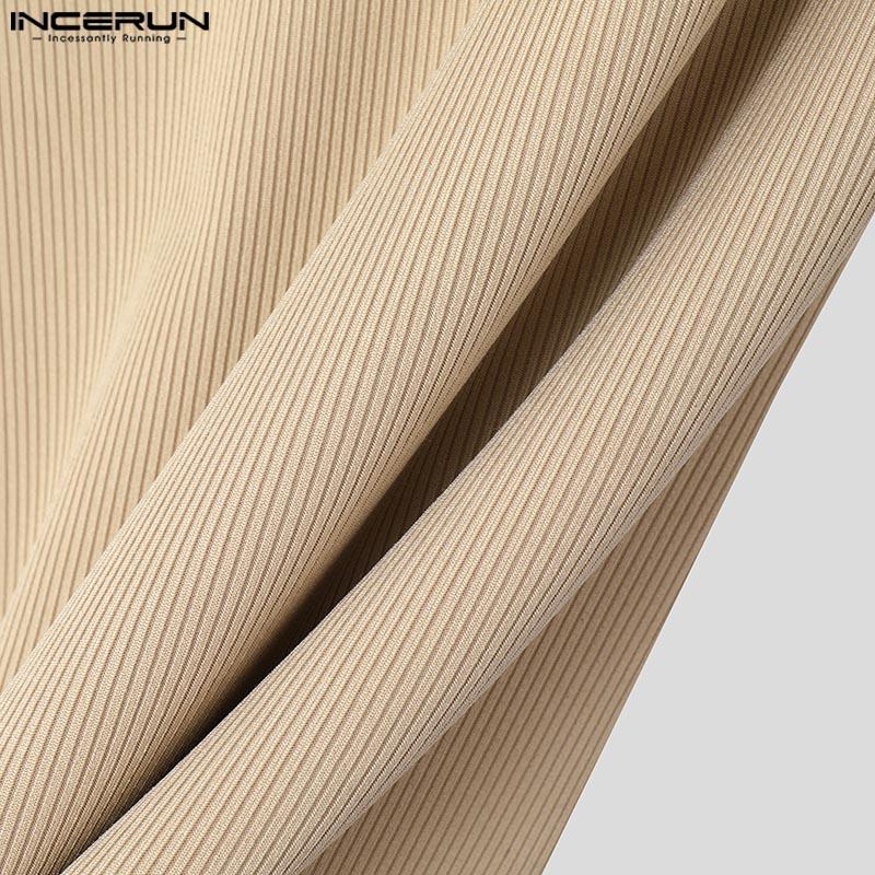 INCERUN Men V Neck Long Sleeve Rib Casual Skinny Tops T-shirts Undershirts