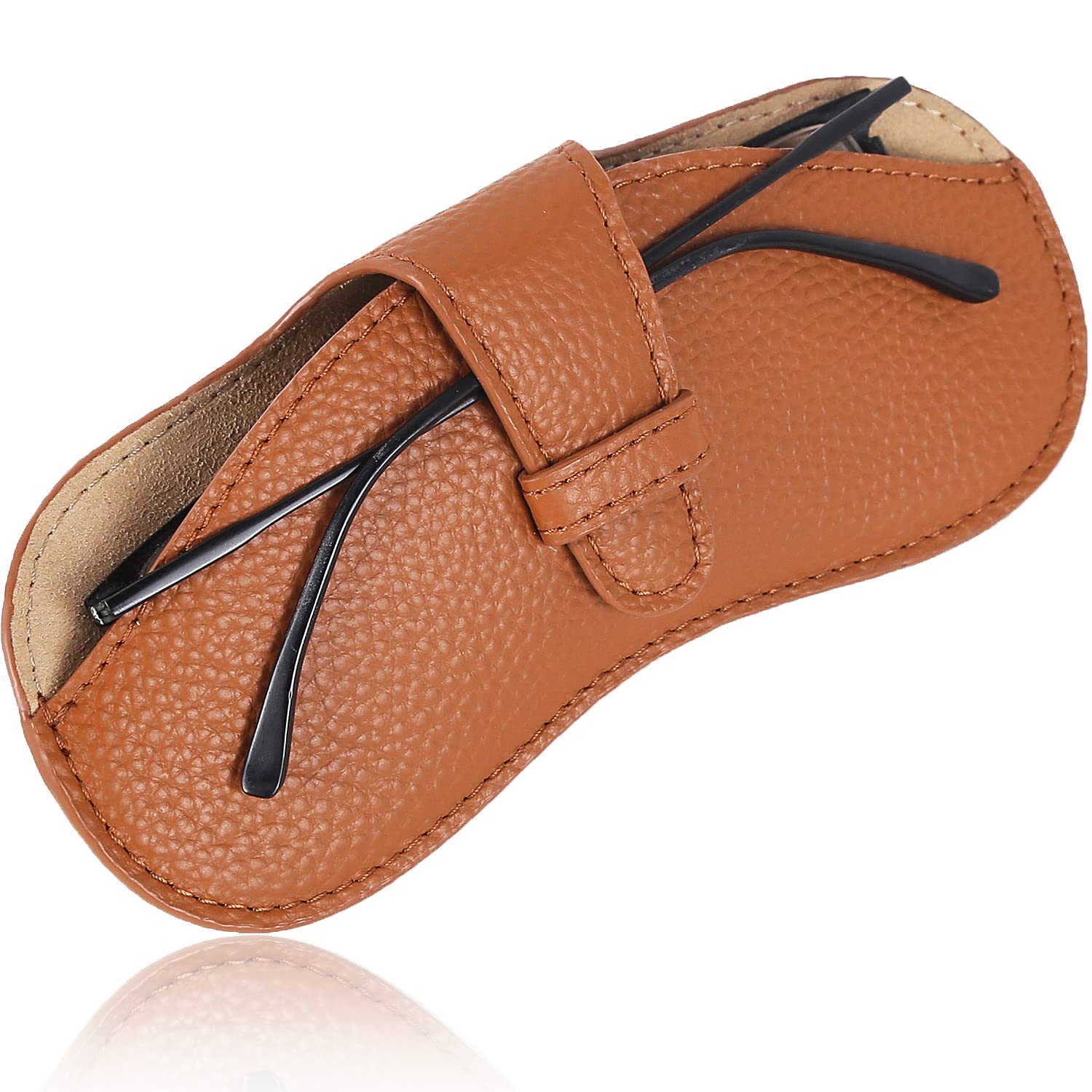 

Glasses case Stylish Leather Slim Thin Soft Lightweight Compact [ELEGANCE-e] Women s Men s (Orange Brown)