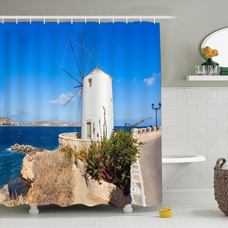 

Gaslight Gatekeep Girlboss Santorini Greece Shower Curtain Set With Grommets And Hooks For Bathroom Decor W60H190(CM)-1 Pcs