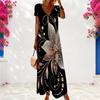 Women Plus Size V Neck Short Sleeve Black Printed Maxi Dress