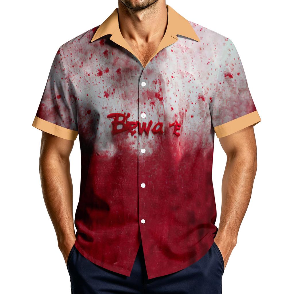 Men's Casual Short Sleeve Halloween Print Shirt