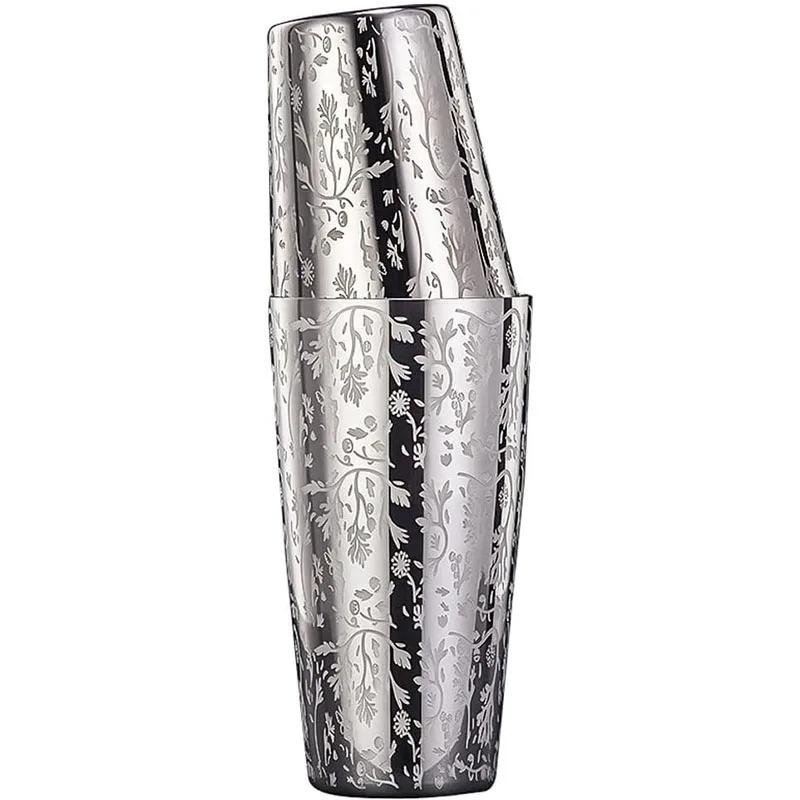 Stainless Steel Boston Shaker Tin with Etched Pattern Cocktail Shaker Martini Shaker Drink Mixer Professional Bartender Kits