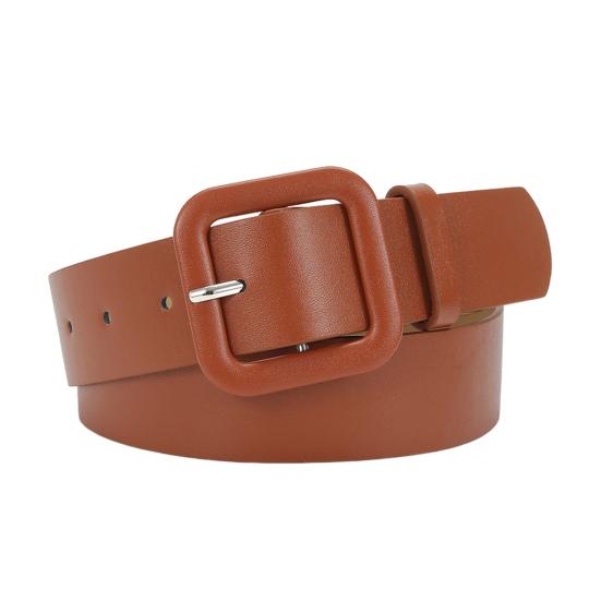 Mefalas Vrouwen riem met meerdere gaten, verstelbare lengte, vierkante gesp, kunstleren tailleband, jeans, jassen, snoepkleurige riem kameel