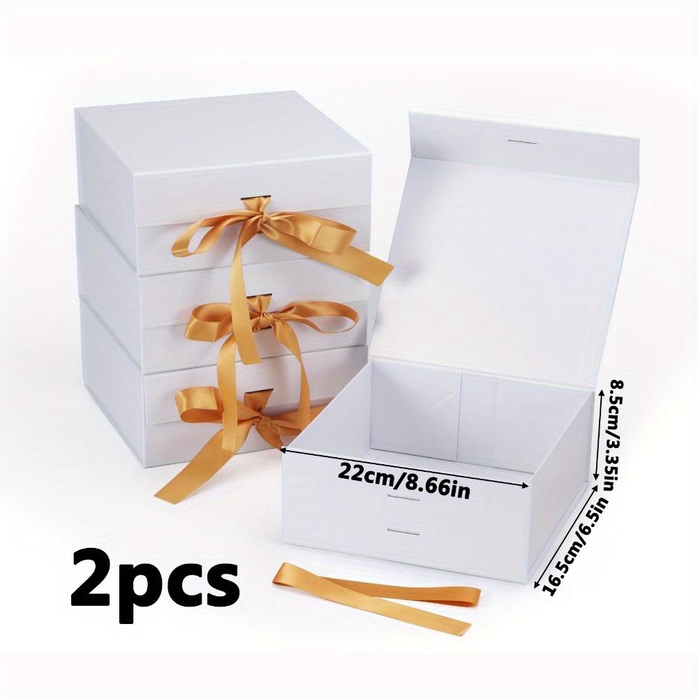 2pcs White Gift Boxes with Lid and Ribbon Collapsible Rectangle Gift Wrap Box Treat Boxes for Present Birthday Wedding Bridesmaid Proposal Box