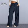 Women Sweatpants Elastic Mid-rise Adjustable Drawstring Straight Wide Leg Jogger Athletic Pants with Pockets Loose Fit Yoga Trousers