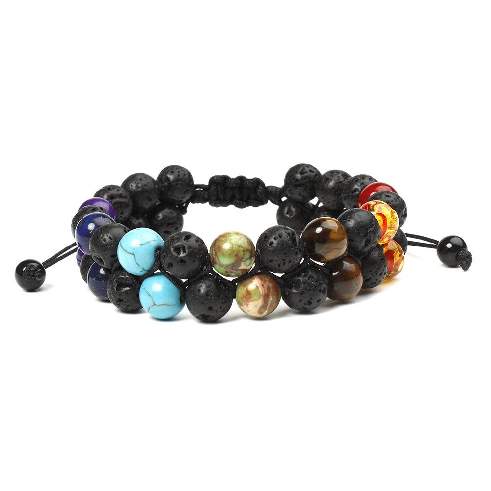 2023 New European & American Double-Layer Fashion Bracelet with Seven-Color Beads and Volcanic Stone Handmade