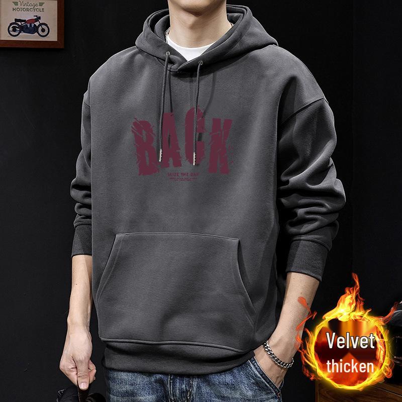Men's Heavyweight Letter Print Hoodie - Autumn/Winter Thick Casual Jacket for Teens & Adults